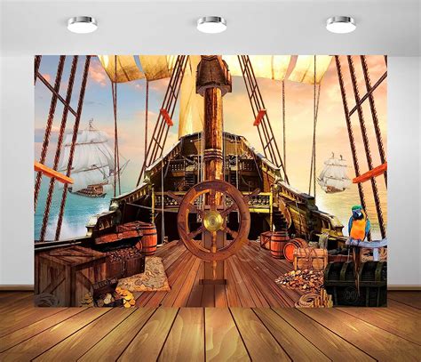 Beleco 12x10ft Fabric Vintage Pirate Ship Backdrop Wooden Rudder