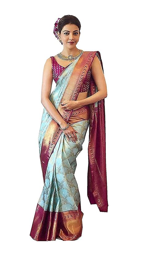 buy kabir fabrics women s shubh kanchi pattu kanchipuram silk saree with blouse sky colour at