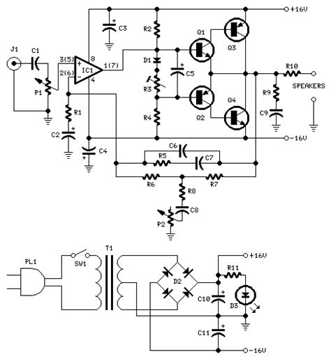 Audio Amplifier Circuits 10w With Bass Boost Audio Amplifier Schematic