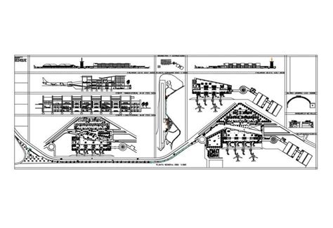 National Airport Building Elevation Section And Plan Details Dwg File