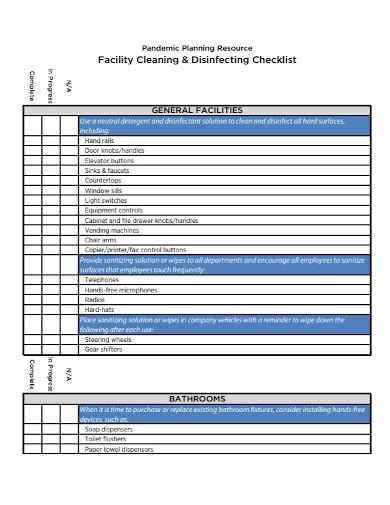 Free 10 Facility Cleaning Checklist Samples Medical Daily Church