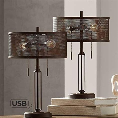 This charming and rustic tractor table lamp will meet your country style needs while adding the practicality of providing a great source of light. Dayn Industrial Rustic Farmhouse Accent Table Lamps Set o ...