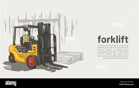 Isolated Forklift Heavy Equipmet Rough Drawing With Editable Copy
