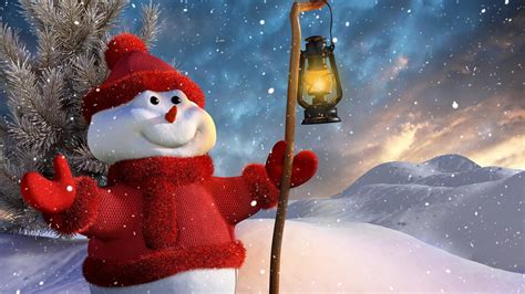 Snow Man In Christmas Winter Season Hd Wallpapers