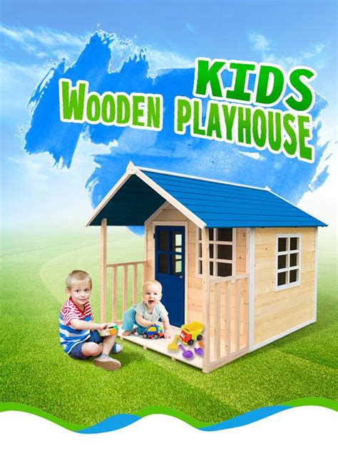 Kids Wooden Cubby House Outdoor Children Timber Playhouse Play Toy Ebay