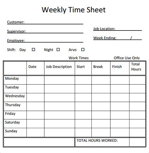 Employee Time Sheet Free Printable Templates Download