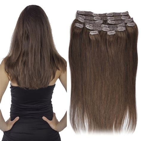 Gex Real Remy Clip In Human Hair Extensions Medium Brown 4