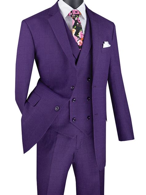 Venetian Collection Purple Regular Fit Glen Plaid 2 Button 3 Piece S