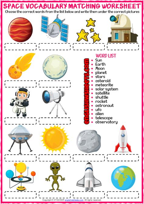 Space Vocabulary Esl Matching Exercise Worksheet Space Vocabulary