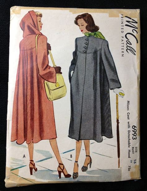 Vintage Pattern Mccall S Hooded Swing Coat Bust