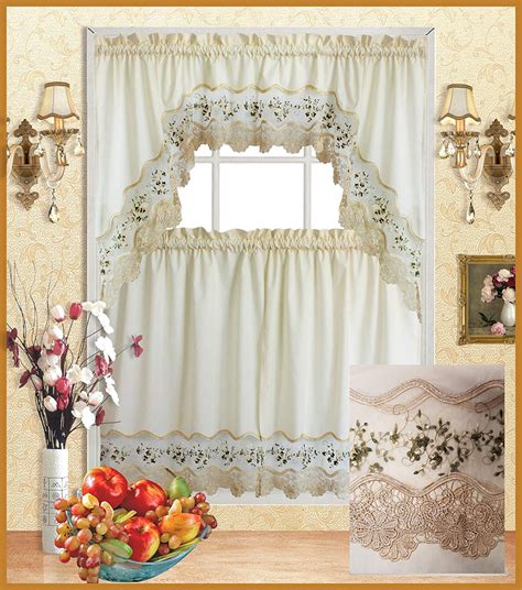 20 Collection Of Cotton Blend Ivy Floral Tier Curtain And Swag Sets