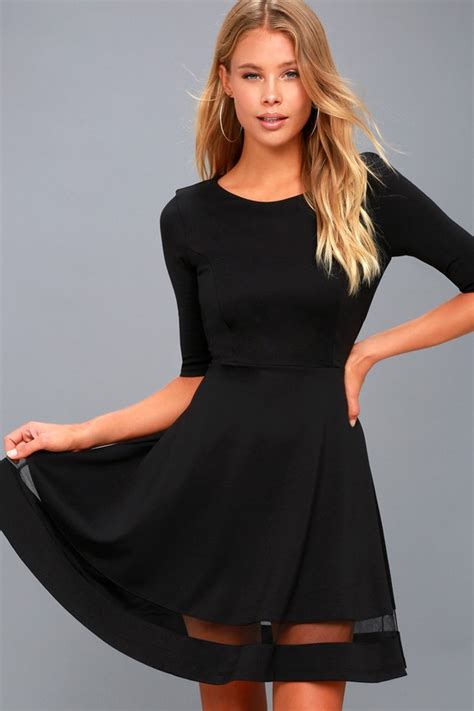 Cute Black Skater Dress Mesh Skater Dress Mesh Dress Lulus