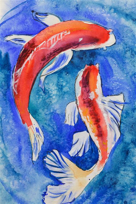 Koi Fish Painting Japanese Fish Original Art Koi Carp Artwork Etsy