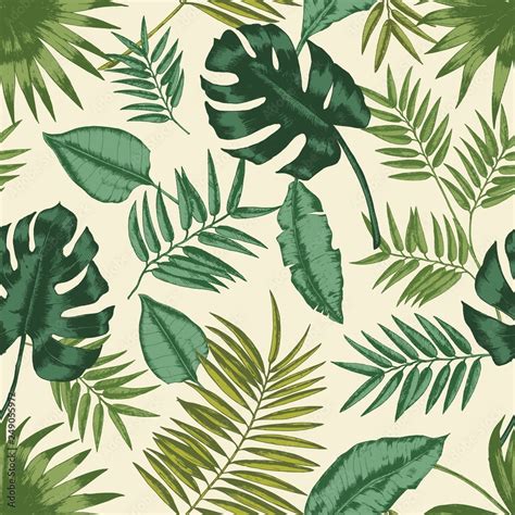 Hawaiian Seamless Pattern With Exotic Foliage Tropical Backdrop With