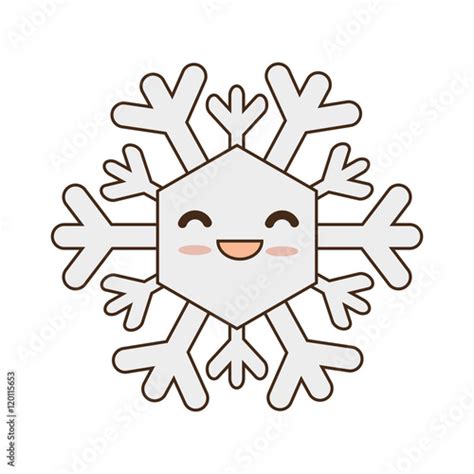 Winter Cute Snowflake Kawaii Cartoon With Happy Face Smiling Vector