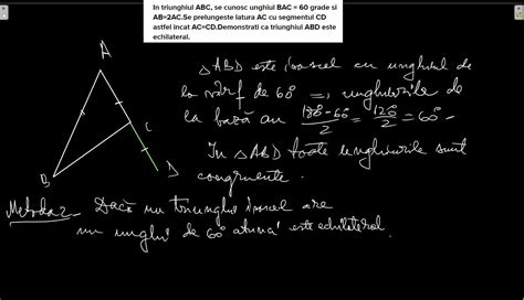 In Triunghiul ABC Se Cunosc Unghiul BAC 60 Grade Si AB 2AC Se