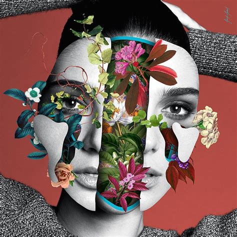 A Womans Face Is Surrounded By Flowers And Birds In The Center Of Her