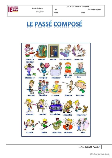 FICHE DE PASSÉ COMPOSÉ pratique de l Français FLE fiches pedagogiques