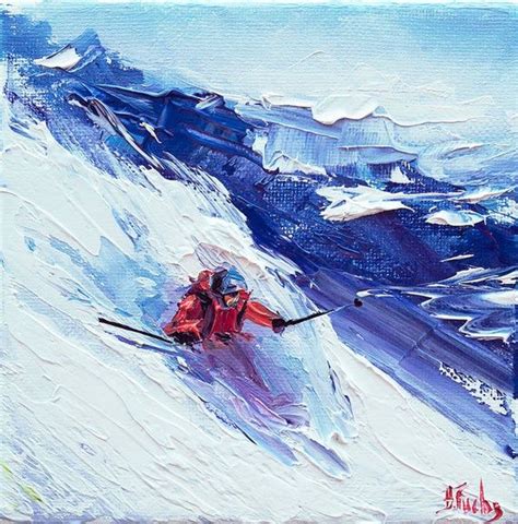 Print Skier Painting Miniature Skiing Winter Snow Ski Gicl E Etsy In