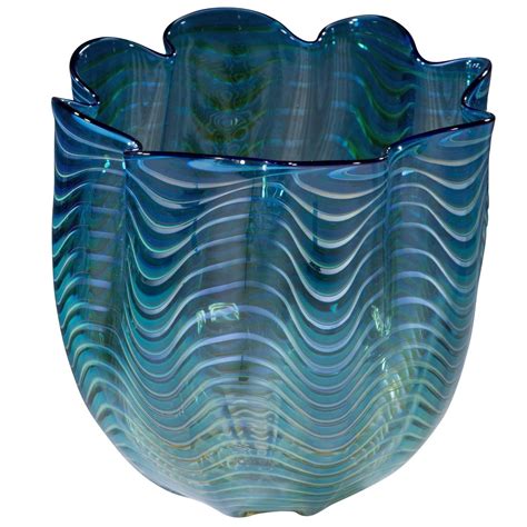 Dale Chihuly Blown Glass Teal Blue Green Persian Seaform Basket Vase