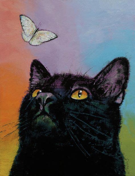 Painting Black Cat And A Butterfly Cat Painting Cat Portraits Art