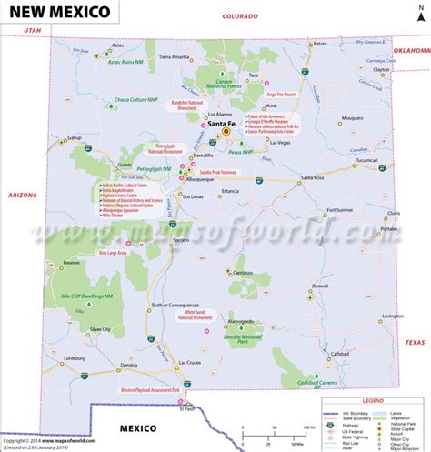New Mexico Map Showing The Major Travel Attractions