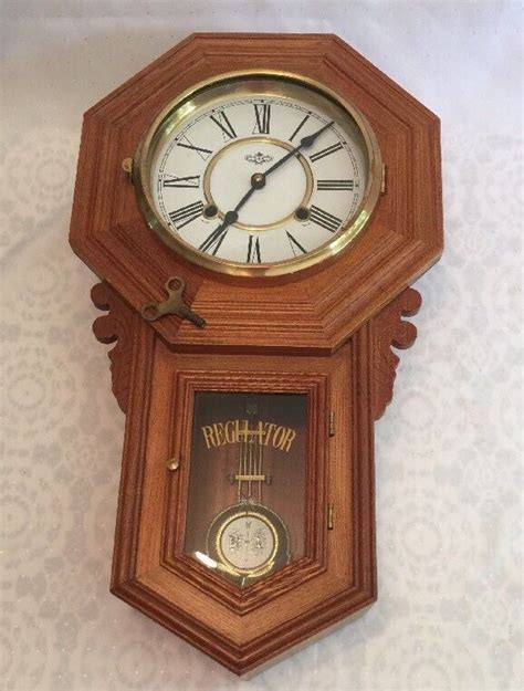 Vintage D And A Regulator Clock School House Wooden Wall Clock W Key 23