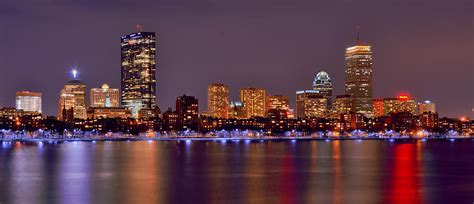 Boston Back Bay Skyline At Night Color Panorama Photograph