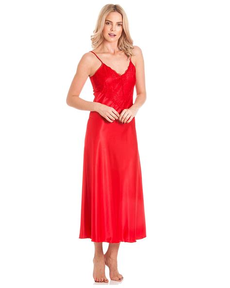 Womens Nightie Satin And Lace Long Chemise Negligee Nightdress Uk 10 28 Nightwear Ebay