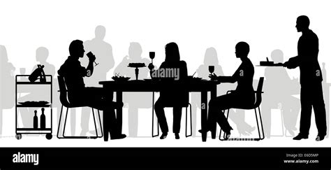 Editable Vector Silhouette Of People Eating In A Restaurant With All
