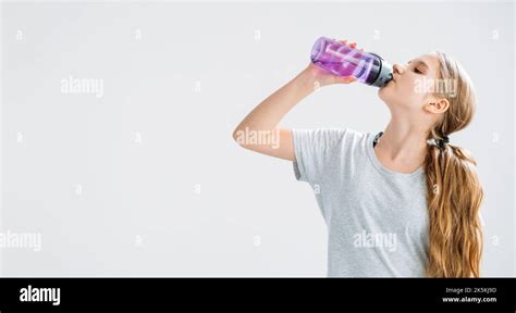Fitness Hydration Sport Banner Girl Drinking Water Stock Photo Alamy