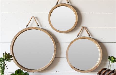Round Wooden Framed Mirrors Set Of 3 Round Mirror With Rope Mirror