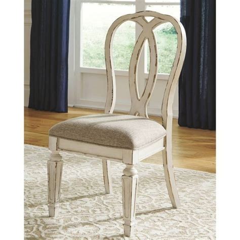 Set Of 2 Realyn Ribbon Back Dining Upholstered Side Chair Chipped White