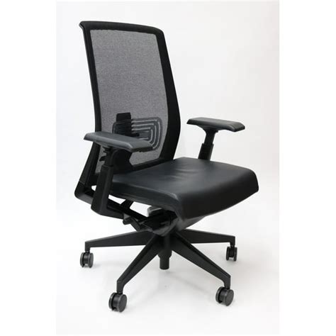 Very Chair By Haworth Black Leather Mesh Back Fully Adjustable Model
