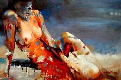ART MODERNE FEMME Nue Tableau Peinture Huile Sur Toile Painting Nude