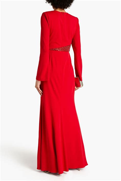 Badgley Mischka Embellished Gathered Stretch Crepe Gown The Outnet