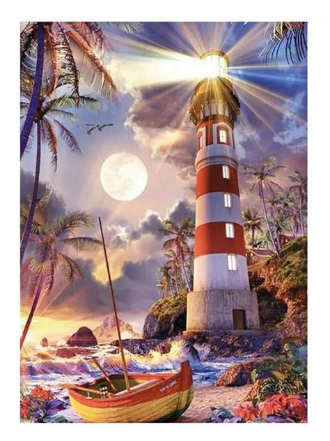 Us Seller 40x30cm Ocean Storm Lighthouse Boat Diamond Painting Kit