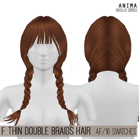 Female Thin Double Braids Hair For The Sims 4 By Anima Spring4sims
