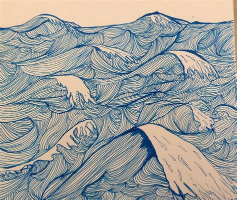 Line Drawing Ocean Waves No Head Above Water Sonnyo Water Art Wave