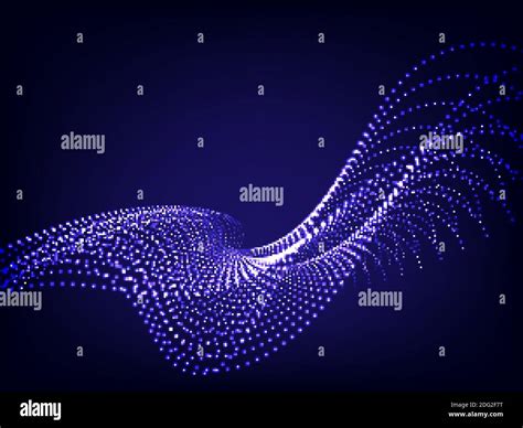 Blue Wavy Wave Particle On Dark Blue Background Abstract Technology Or