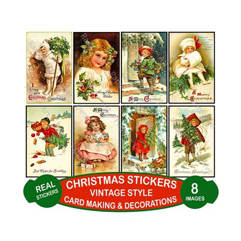 Vintage Christmas Stickers Retro Style 8 Old Fashioned Etsy