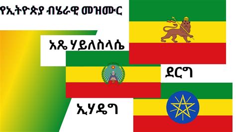 Ethiopia National Anthem የኢትዮጵያ ብሄራዊ መዝሙር አጼ ሃይለስላሴ ደርግ ኢሃዴግ