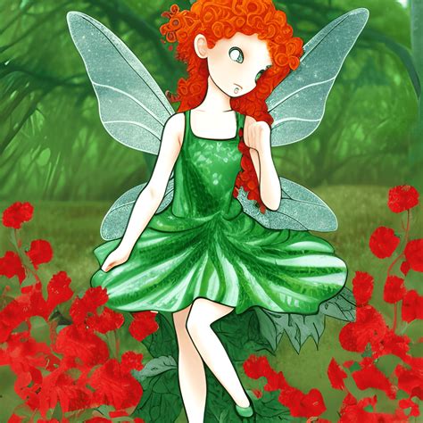 Tiny Curvy Redhead Fairy With Long Green Hair · Creative Fabrica