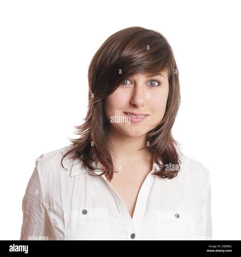Brunette Young Woman With Neutral But Friendly Expression Isolated On