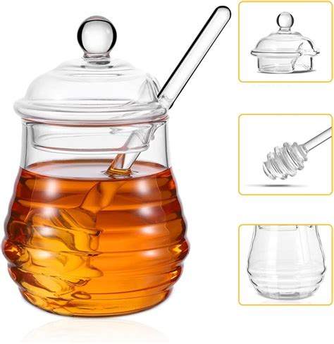 Honey Jars Honey Jar，with Dipper And Lid Glass Honey Bee