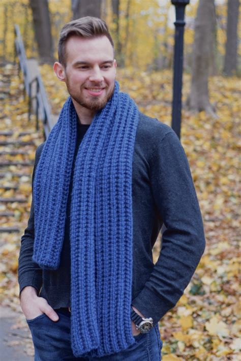 Knit Scarf For Men Wool Chunky Knitted Scarf Unisex Hand Knit Etsy