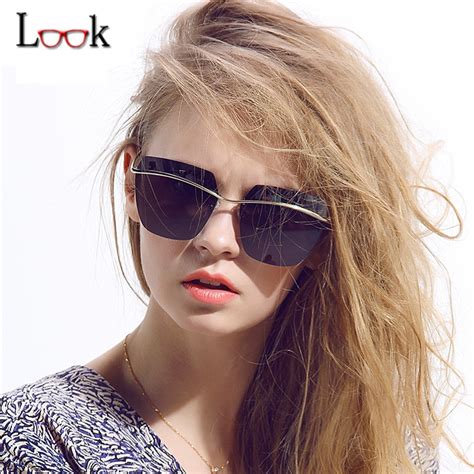 top fashion 2018 rimless colorful mirror sunglasses women brand designer retro oversized sun