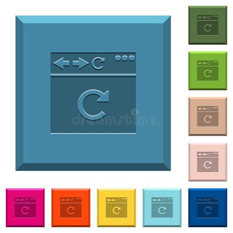 Browser Reload Engraved Icons On Edged Square Buttons Stock Vector