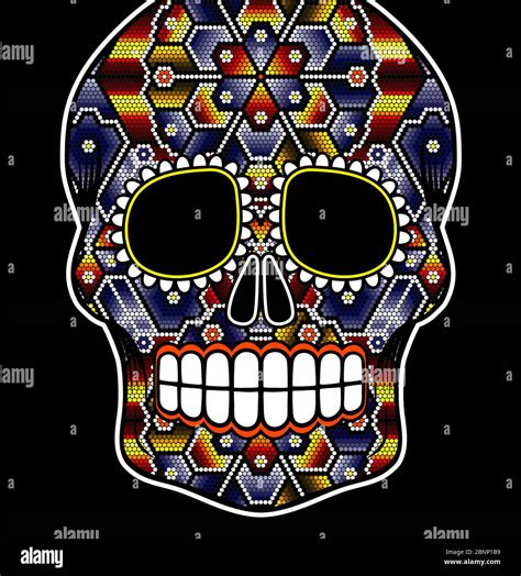 Vector Illustration Of Colorful Beaded Skull Inspired In Mexican