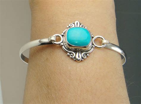 BR57 Sterling Silver Turquoise Cuff Bracelet Denim And Diamonds